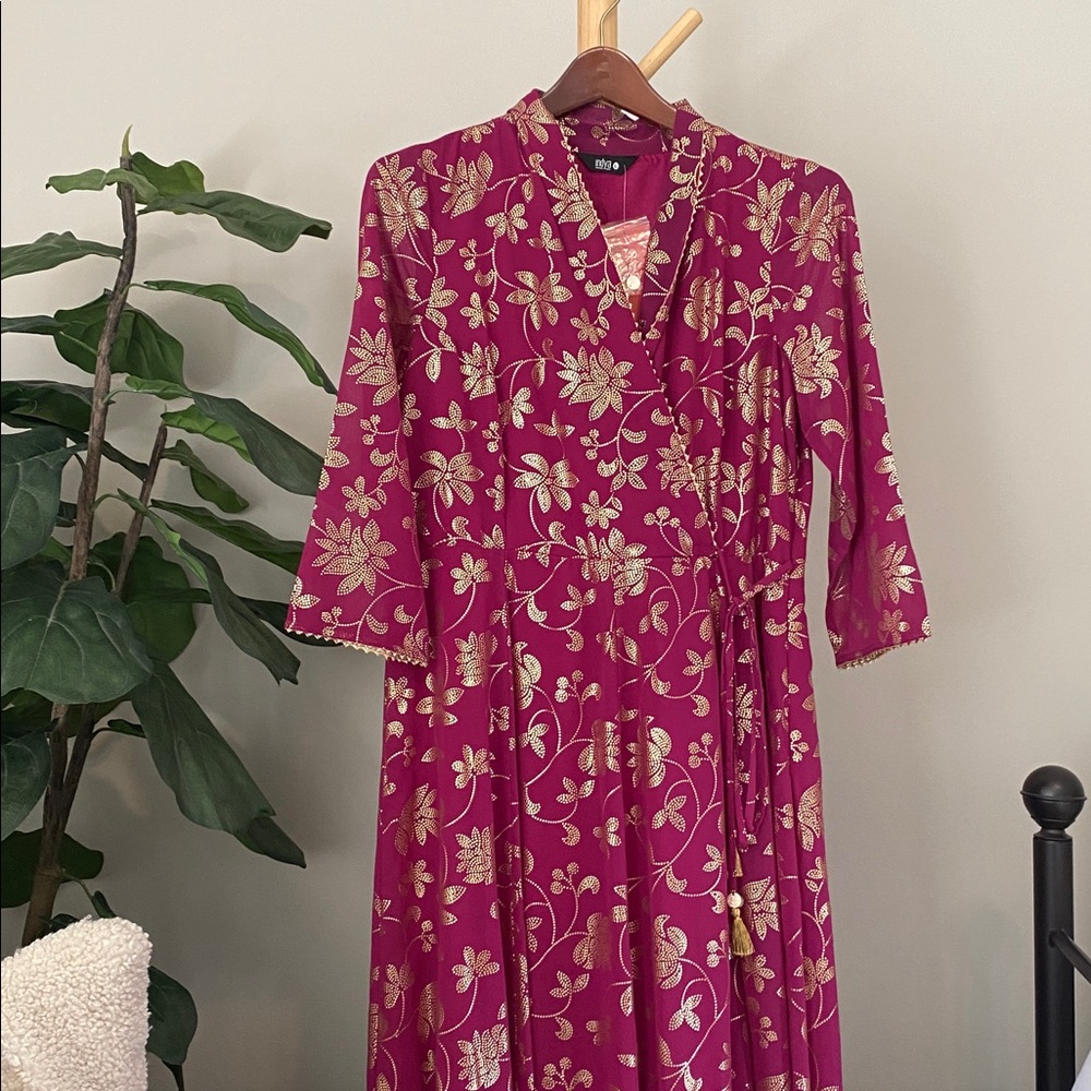 NWT House of Indya Purple and Gold Floral Dress